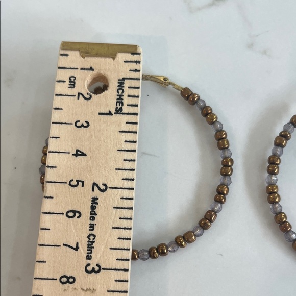 Elegant Brown Beaded Hoop Earrings - Picture 2 of 4